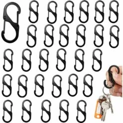 MODOU Mini S Forme Mousqueton Clips 30 Pièces Alliage D'Aluminium Mousquetons Clips De Mousqueton Noir Petit Mousqueton Porte Etanche Durable Pour Activités De Plein Air Camping Pêche Randonnée Voyage
