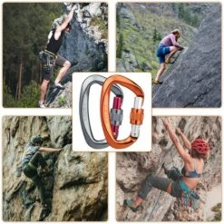 OUSUDELA 2pcs Mousquetons Escalade Certifié Mousqueton Aluminium Avec Bouchon à Vis, Forme De D, Idéal Pour Alpinisme, Randonné,Le Sauvetage, Camping Et Pêche -Equipement antichute Soldes 66818093 4