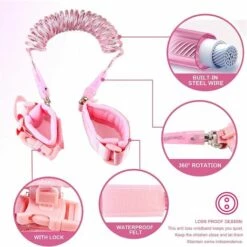 BF Bracelet Anti-Perte, Corde De Traction Anti-Perte De 2 M, Lien De Poignet De Sécurité Pour Bébé Avec Ceinture De Marche Anti-Perte Pour Rêne De Marche Avec Serrure Rose -Equipement antichute Soldes 66858396 3