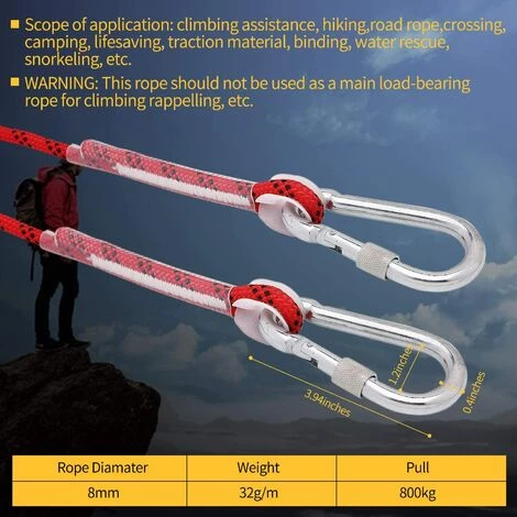 OCXIN Corde D'escalade Professionnelle En Nylon, Corde De Sécurité De 8 Mm Avec Mousqueton, Poids De Charge 900 Kg Pour La Randonnée, L'alpinisme, Les Sports De Plein Air, Le Camping, La Spéléologie 5 OCXIN Corde D'escalade Professionnelle En Nylon, Corde De Sécurité De 8 Mm Avec Mousqueton, Poids De Charge 900 Kg Pour La Randonnée, L'alpinisme, Les Sports De Plein Air, Le Camping, La Spéléologie – Image 3