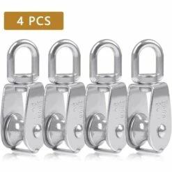 ABCRITAL Poulie Simple Poulie Pour Cable 15Mm Acier Inox, Poulie Escalade Poulie Rouleau De Chargement, Poulie De Levage Capacité 35Kg - 4Pcs Argent