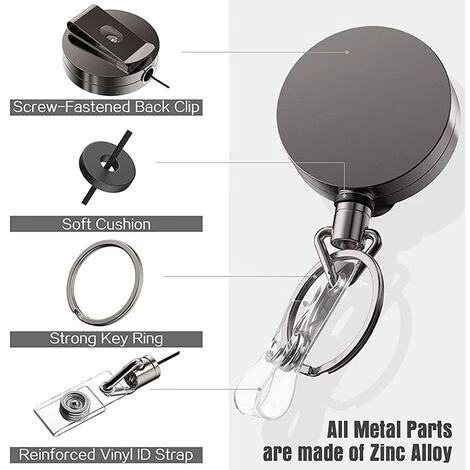 OUSUDELA 2 Pièces Porte-clés Rétractable En Métal Noir, Enrouleur Avec Mousqueton, Porte-clés Rétractable Avec Clip, Utilisé Pour Accrocher Des Clés Et Des Cartes De Travail 4 OUSUDELA 2 Pièces Porte-clés Rétractable En Métal Noir, Enrouleur Avec Mousqueton, Porte-clés Rétractable Avec Clip, Utilisé Pour Accrocher Des Clés Et Des Cartes De Travail – Image 2