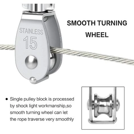 YIENJAOY AGILITY Poulie Simple Pivotante 5 Pièces M15 Poulie Simple En Acier Inoxydable Robuste Poulie Simple Bloc Lisse Rouleau De Chargement 35 KG Pour Corde De Levage Câble Corde à Linge 5 YIENJAOY AGILITY Poulie Simple Pivotante 5 Pièces M15 Poulie Simple En Acier Inoxydable Robuste Poulie Simple Bloc Lisse Rouleau De Chargement 35 KG Pour Corde De Levage Câble Corde à Linge – Image 3