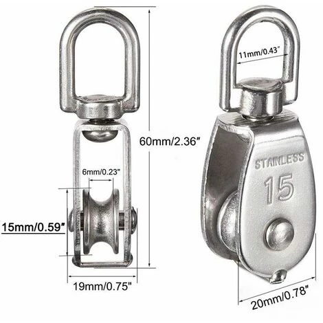 LLOVE M15 Poulie Simple En Acier Inoxydable 304, 15MM Seul Poulies Bloc Rouleau, Grue Pivot Crochet Lisse Fil Corde Câble Chargement 77lbs/35Kg (12 Pièces) 6 LLOVE M15 Poulie Simple En Acier Inoxydable 304, 15MM Seul Poulies Bloc Rouleau, Grue Pivot Crochet Lisse Fil Corde Câble Chargement 77lbs/35Kg (12 Pièces) – Image 4