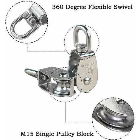 LLOVE M15 Poulie Simple En Acier Inoxydable 304, 15MM Seul Poulies Bloc Rouleau, Grue Pivot Crochet Lisse Fil Corde Câble Chargement 77lbs/35Kg (12 Pièces) 7 LLOVE M15 Poulie Simple En Acier Inoxydable 304, 15MM Seul Poulies Bloc Rouleau, Grue Pivot Crochet Lisse Fil Corde Câble Chargement 77lbs/35Kg (12 Pièces) – Image 5