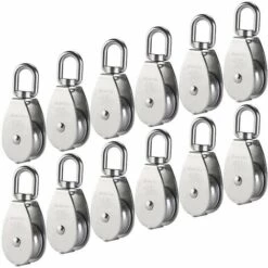 Kueatily M15 Poulie Simple En Acier Inoxydable 304, 15MM Seul Poulies Bloc Rouleau, Grue Pivot Crochet Lisse Fil Corde Câble Chargement 77lbs/35Kg (12 Pièces)