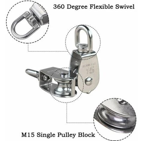 Kueatily M15 Poulie Simple En Acier Inoxydable 304, 15MM Seul Poulies Bloc Rouleau, Grue Pivot Crochet Lisse Fil Corde Câble Chargement 77lbs/35Kg (12 Pièces) 7 Kueatily M15 Poulie Simple En Acier Inoxydable 304, 15MM Seul Poulies Bloc Rouleau, Grue Pivot Crochet Lisse Fil Corde Câble Chargement 77lbs/35Kg (12 Pièces) – Image 5
