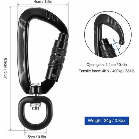 Cisea Mousqueton 2 Pièces Mousqueton Pivotant Clip 360 ° Rotatif Spinner Mousqueton Petit Mousqueton à Verrouillage Automatique 4KN - C-anneau 5 Cisea Mousqueton 2 Pièces Mousqueton Pivotant Clip 360 ° Rotatif Spinner Mousqueton Petit Mousqueton à Verrouillage Automatique 4KN - C-anneau – Image 3