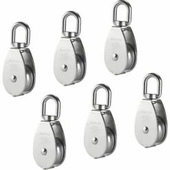LLOVE M15 Poulie Simple En Acier Inoxydable 304, 15MM Seul Poulies Bloc Rouleau, Grue Pivot Crochet Lisse Fil Corde Câble Chargement 77lbs/35Kg (6 Pièces)