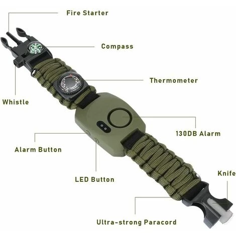 Bracelet Paracorde Survie Pour Homme Femme, Militaire Paracord Bracelet Kit Avec Flint + Boussole + Thermomètre + Sifflet + Couteau + Lumière LED Pour Extérieur, Randonneur, Explorateurs THSINDE 4 Bracelet Paracorde Survie Pour Homme Femme, Militaire Paracord Bracelet Kit Avec Flint + Boussole + Thermomètre + Sifflet + Couteau + Lumière LED Pour Extérieur, Randonneur, Explorateurs THSINDE – Image 2