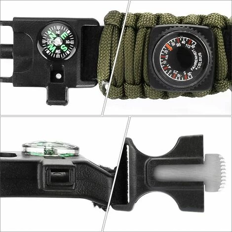 Bracelet Paracorde Survie Pour Homme Femme, Militaire Paracord Bracelet Kit Avec Flint + Boussole + Thermomètre + Sifflet + Couteau + Lumière LED Pour Extérieur, Randonneur, Explorateurs THSINDE 7 Bracelet Paracorde Survie Pour Homme Femme, Militaire Paracord Bracelet Kit Avec Flint + Boussole + Thermomètre + Sifflet + Couteau + Lumière LED Pour Extérieur, Randonneur, Explorateurs THSINDE – Image 5