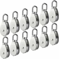 FORTUNEVILLE M15 Poulie Simple En Acier Inoxydable 304, 15MM Seul Poulies Bloc Rouleau, Grue Pivot Crochet Lisse Fil Corde Câble Chargement 77lbs/35Kg (12 Pièces)